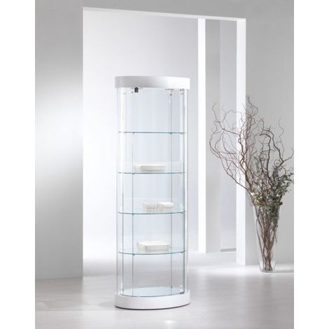 Vetrina Ovale Piccola in Ecopelle con Cristallo Temperato (65 x 44 x h 190 cm) Colore Marrone (1/2)