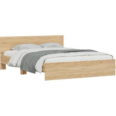 Estructura de cama cabecero y luces LED roble Sonoma 160x200 cm vidaXL (1/6)