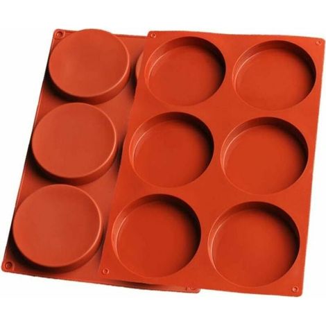 Juego de 2 moldes grandes de silicona para pasteles con 6 cavidades redondas, moldes de resina para hornear, moldes antiadherentes para mousse, pasteles, etc. (1/5)