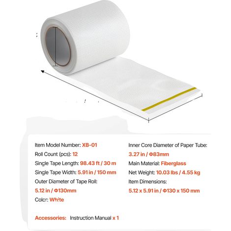 Ruban à Joint, Fibres de Verre Auto-adhésif, Durable pour Réparations Murales, 12pcs (1/2)