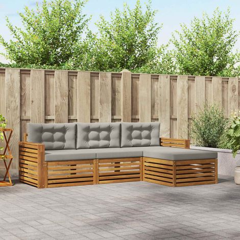 vidaXL Outdoor-Sofagarnitur mit Kissen Natürlich und Hellgrau (1/5)