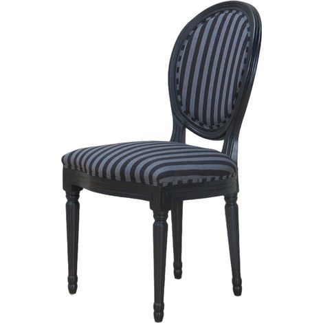 Rokoko/Amaretta Chaise de salle à manger, noir antique, tissu noir rayé. (1/5)