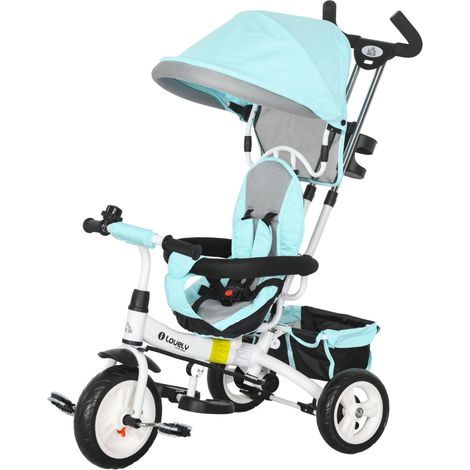 Tricycle enfant 6 en 1 1-5 ans capote harnais panier vert (1/5)