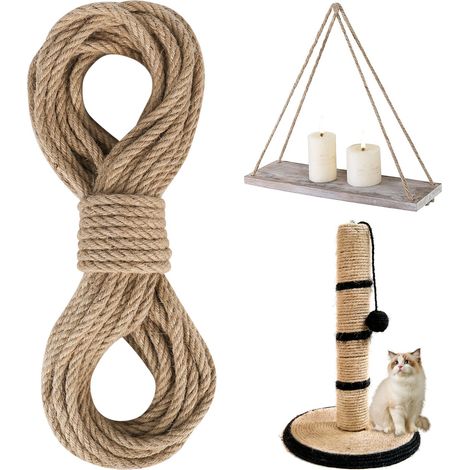 Corde en Jute 10 mm x 20 m, Corde de Jute Naturelle Torsadée, Corde Decoration, Résistante pour Le Bricolage, Décoration de Meubles, l'emballage, Jardinage, Arbre à Chat (1/5)