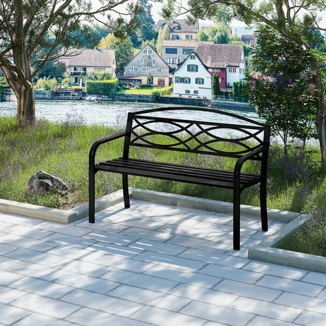 WOLTU Gartenbank Metall, Sitzbank Parkbank für 2-3 Sitzer, Balkonbank wetterfest mit Rückenlehne Armlehnen, für Garten Balkon Terrasse, 127,5x83x59,5 cm, Schwarz (1/5)