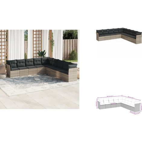 The Living Store 9-tlg. Garten-Sofagarnitur mit Kissen Hellgrau Poly Rattan - Gartensessel (1/3)