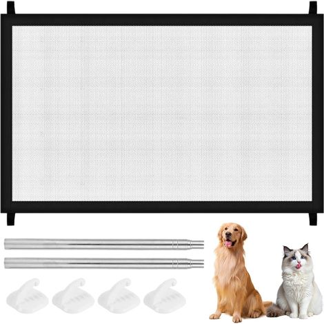 Barrière de sécurité pour animaux de compagnie, barrière d'escalier, pliable, en maille, aucun perçage requis, pour escaliers, portes et couloirs (110 x 75 cm, noir). (1/5)