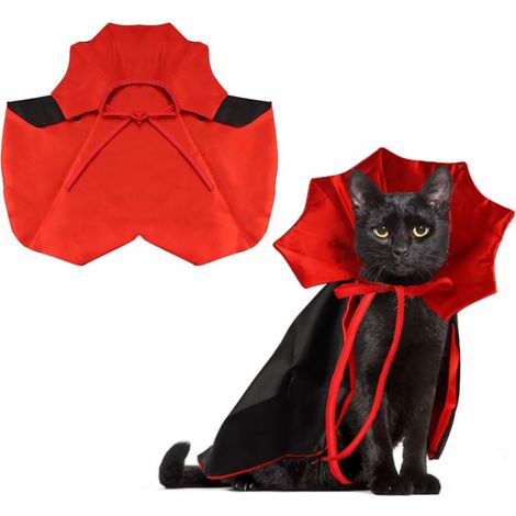 Cape de vampire, costume pour animaux de compagnie, capuche rouge et noire ajustable, accessoire décoratif pour petits chats et chiens, idéal pour Halloween et le cosplay. (1/5)