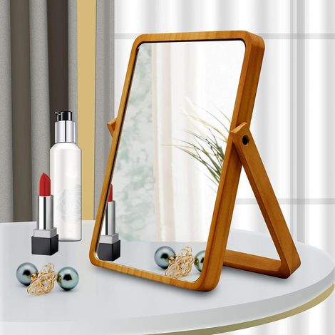 Miroir de maquillage de table - Miroir de bureau avec cadre en bois Miroirs muraux rectangulaires transparents pour salon, chambre à coucher (1/5)