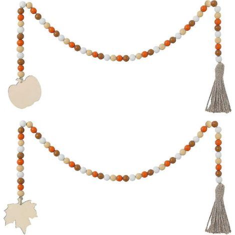 Hölzerner Thanksgiving-Kranz mit Perlenquaste, Kürbissen und Ahornblättern