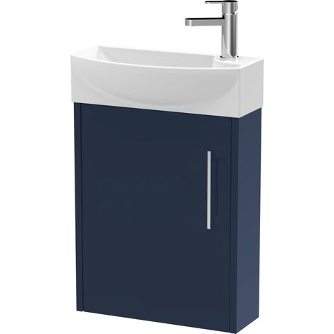 Winshill Contemporary 1 Door Left-Hand Wall Hung Cloakroom Vanity Unit with Basin, Dark Blue, 440mm