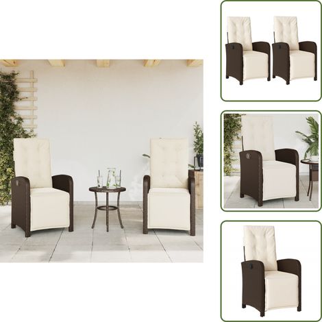 Sillas de jardín con cojines - vidaXL Sillones reclinables jardín y reposapiés 2 uds ratán PE marrón - Sillas de jardín de ratán sintético