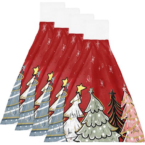 4Serviette de toilette suspendue une pièce avec anneau de suspension, ornée d'un motif de 4 sapins de Noël. (1/5)