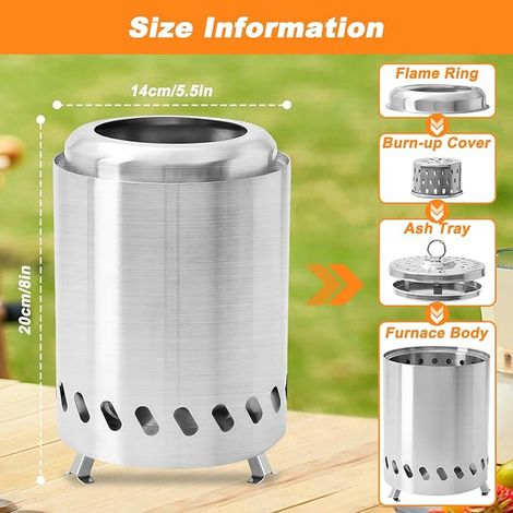 Smokeless Fire Pit Stainless Steel Fire Basket Portable Fire Basket Fire Barrel for Pellets Wood BBQ Stove Outdoor Stove Garden Decoration Balcony Terrace Camping (1/2)