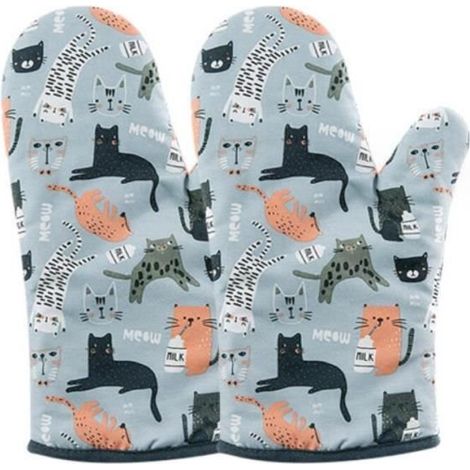 Ofenhandschuhe – Katzenmotiv – Hitzebeständig – 27 x 13,5 cm – 2 Stück – Küche (1/4)
