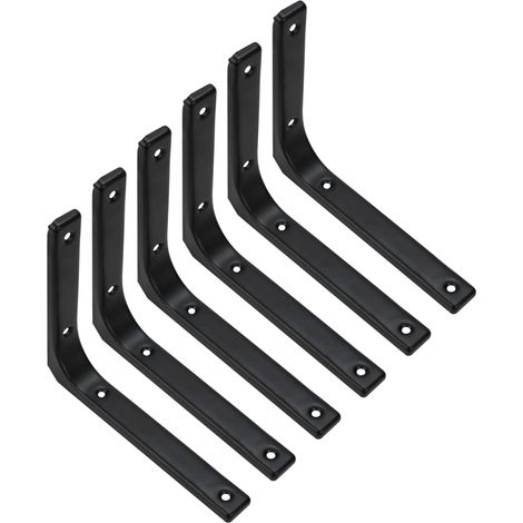 6 Equerre Etagere Murale, Equerre Etagere 90° 150x125mm, Noir Acier Laminé à Froid, Support Étagère Charge 100kg avec 24 Vis, Fixation Étagère Invisible pour Cuisine Garage Salon