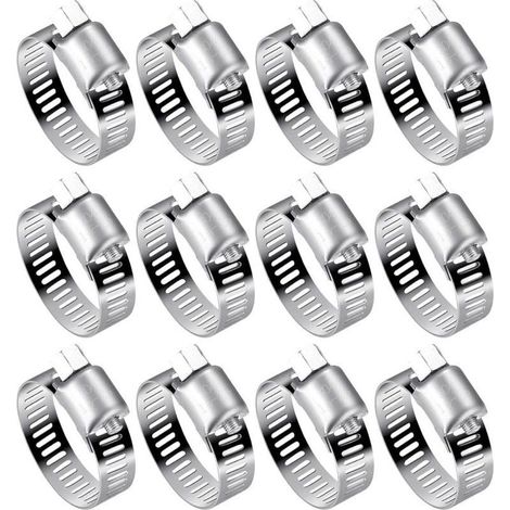 Lot de 12 Colliers de Serrage Tuyau en Acier Inoxydable 304 - Réglables (16-25mm) pour Tuyaux d'Eau, Réservoirs de Gaz et Tubes Automobiles (1/4)