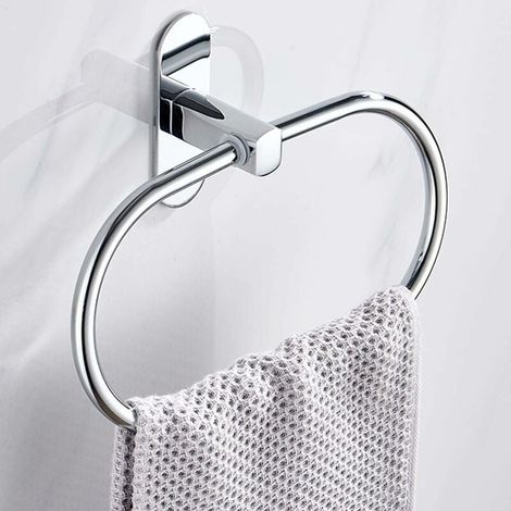 Anneau porte-serviettes rond inox autocollant sans perçage, pour salle bain (1/4)