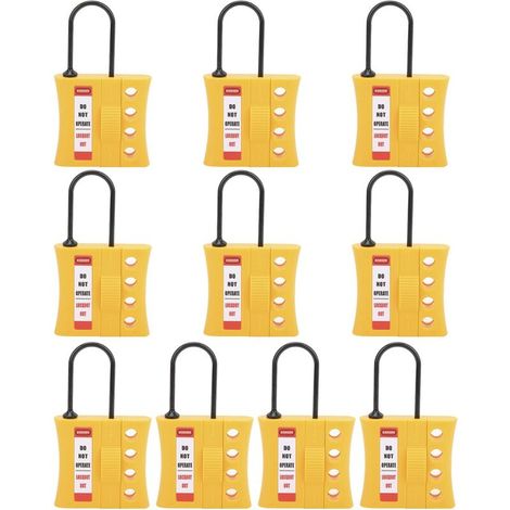 Packung mit 10 robusten 3-mm-Sicherheitsschlössern aus Nylon mit 4 Löchern für elektrische Trennung und Verriegelung, geeignet für elektrische Verriegelungs- und Kennzeichnungssets (1/5)