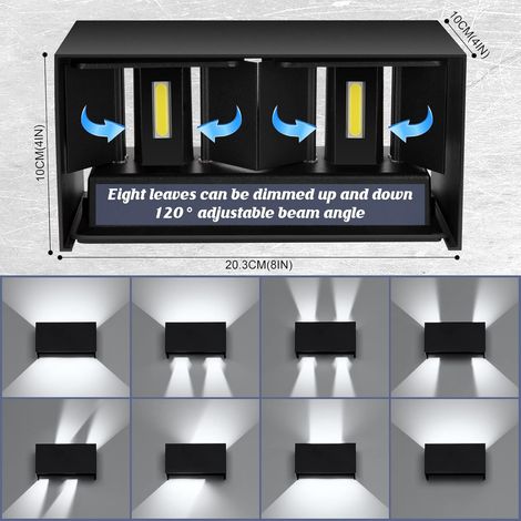 Appliques Murales Interieur/Exterieur 24W Noire Applique Murale LED 3000K Blanc Chaud avec Angle de Faisceau Réglable Applique Exterieur Etanche IP65 (1/4)