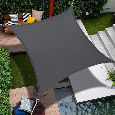 Voile d'ombrage Tissu Oxford Polyester, déperlant, aux UV, Balcon, terrasse Jardin (Gris foncé, 2 x 3 m) (1/5)