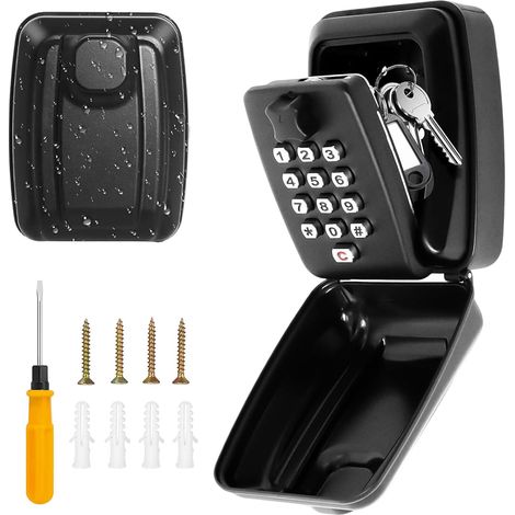 Boîte a Clefs Securisee Exterieur Murale avec Code12 Chiffres, Boîte a Clef Coffre-Fort Clés Étanche Domicile, Boitier Clé Capacité Grande pour Ecole, Maison, Garage, Usine, Jardin, Bureau​ (Noir) (1/5)