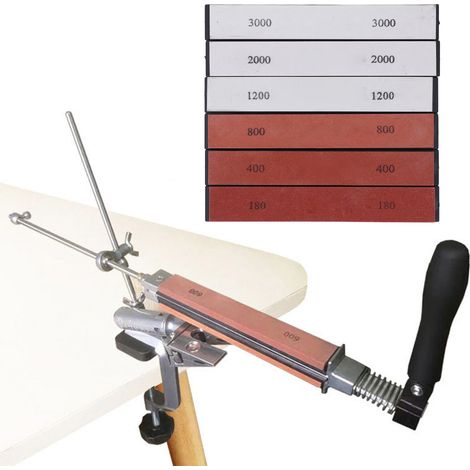 Sechsteiliges Schleifset mit festem Winkel und Schleifsteinen der Körnungen 180/400/800/1200/2000/3000. Professionelles Schleifsteinset (150 x 23 x 7 mm). (1/5)