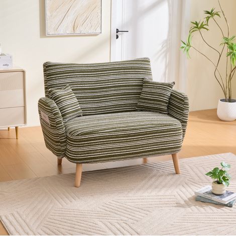 Sofá de 2 plazas 121x81.5x87 cm verde oliva en bouclé con bolsillo lateral (1/5)