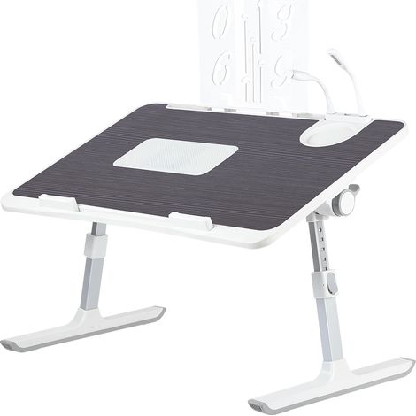 Bureau Lit Ergonomique avec Ventilateur USB et Tiroir Extensible - Table Multifonction 7 Hauteurs Réglables, Étagère Intégrée & Plateau MDF Anti-Rayures (60x40x22-40cm) - Confort Travail/Étude au Lit (1/5)