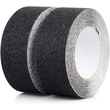 Cinta antideslizante (2 unidades), tiras antideslizantes con cinta adhesiva para escaleras, escalones y suelos. Cinta antideslizante resistente, autoadhesiva (5 cm x 10 m, negra).