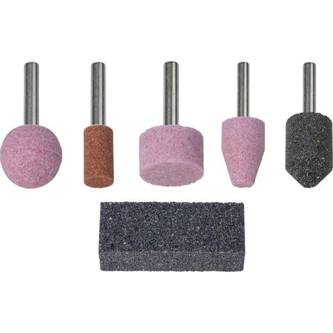wolfcraft - Kit de 5 Meules Abrasives sur Tige 6 mm. avec Pierre d'Affûtage - 6 pièces - réf. 2144000 (1/2)