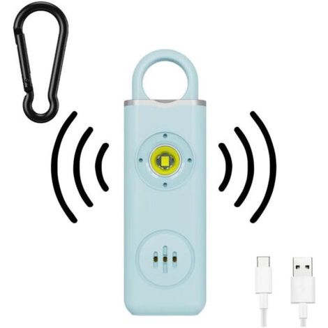 Alarme personnelle,130dB Alarme de Poche avec Lumière LED avertisseur Anti Agression Porte-Clés Sécurité Alarme Auto-Défens,Bleu