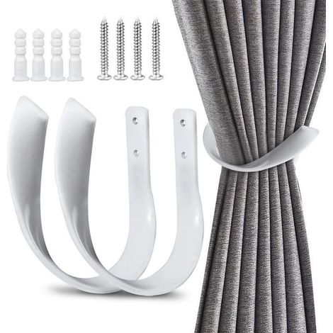 Raffhalter für Fenstergardinen, Dekorative Raffhalter für Gardinen, 2er-Set, Aluminiumlegierung (Weiß). (1/5)