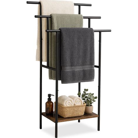 Relaxdays Portasciugamani, ripiano, 3 barre, HLP: 100 x 68 x 30 cm, Industrial, da terra (1/5)