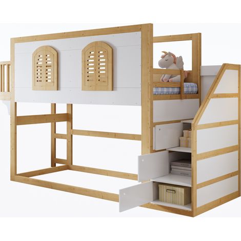 CHICFURN Letto a soppalco bambino 90x200 cm in legno bianco naturale salvaspazio - senza materasso (1/5)