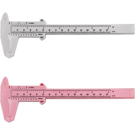 2 Pieces Double Scale Plastic Vernier Caliper, Measuring Tools, Student Ruler, Mini Measuring Ruler (White, Pink) (1/5)