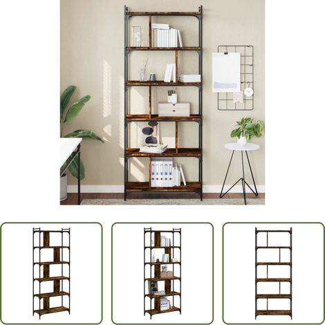 vidaXL Étagère bois -  Bibliothèque 6 niveaux chêne fumé 76x32x192cm bois d'ingénierie (1/5)