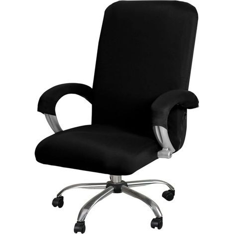 Office Chair Cover, Stretchable Washable Swivel Chair Cover, Chair Cover for Swivel Office Chair (Black, L) (1/4)