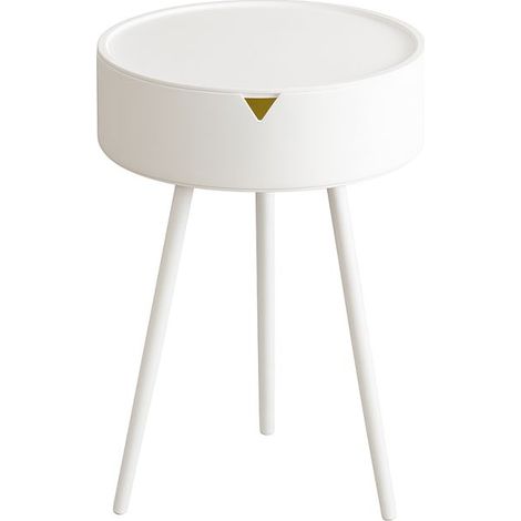 Table d'Appoint Ronde Rangement Intégré Bout de Canapé, Table de Chevet ou Table Basse H 54 cm x D 40 cm Blanc - Livraison gratuite (1/5)