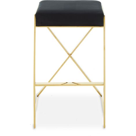 Interiors by Premier Black Velvet Bar Stool, Gold Finish Frame Bar Chair with Footrest, Modern Design Home Stool for Living Area (1/5)