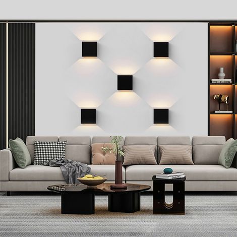 Applique murale LED 6W, applique carrée moderne, éclairage blanc chaud en haut et en bas, base magnétique, détecteur de mouvement, idéale pour une utilisation intérieure et extérieure (salon, chambre, (1/5)