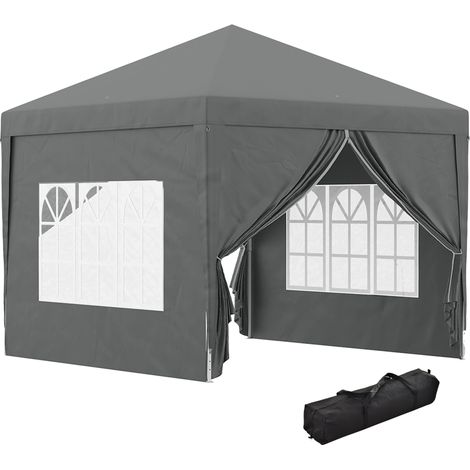 Beyamis 3 x 3 m großer Pavillon mit 4 Seitenwänden, Fenstern, fest installiertem Gartenpavillon mit UV-Schutz, inklusive Tragetasche, Stahl, grau