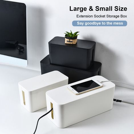 Boîte de Rangement pour Multiprise Boîte Organisation Cordon Bureau Domestique Noir/Blanc 2 Options 235x120x115mm/320x137x130mm 2 Options 280g/440g Matière Plastique (1/5)