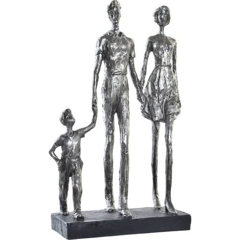 statue famille argentée moderne en résine déco salon élégant - argent effet métal noir (1/3)
