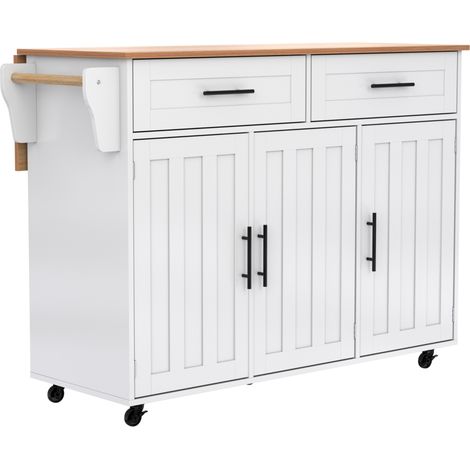 Carro de cocina con tablero abatible 129 x 46 x 91,5 cm en MDF blanco y decorado madera MODENUIT (1/5)
