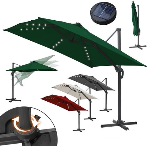 Randaco Ampelschirm Marktschirm Wasserdicht Beschichtung - 360°schwenkbar - Kurbelmechanik mit LED,Grün (1/5)