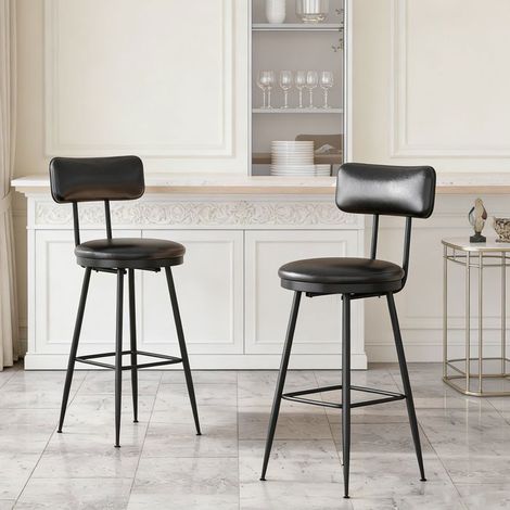 Taburete de bar - POCKETPOP Lote de 2 - Asiento 65 cm - Metal y PU - Negro (1/5)