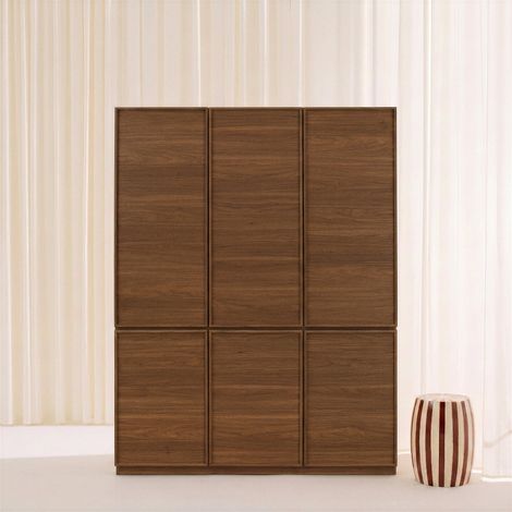 sweeek - Module dressing décor bois 6 portes 1 penderie noyer - Kuba (1/5)
