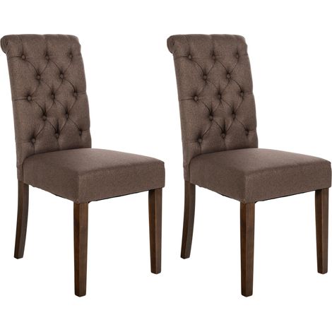 Set di 2 sedie da pranzo eleganti e comode imbottite in tessuto marrone con struttura in legno marrone scuro 100007542