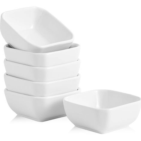 Lot de 6 bols à tremper en céramique, bols mini en porcelaine de 85 ml carrés - Idéal pour la sauce tomate, la sauce soja pour sushi, le barbecue...(Blanc) (1/5)